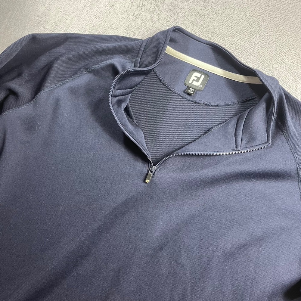FootJoy Mens XXL Navy Blue Quarter Zip Golf Pullover The Club Logo Long Sleeve